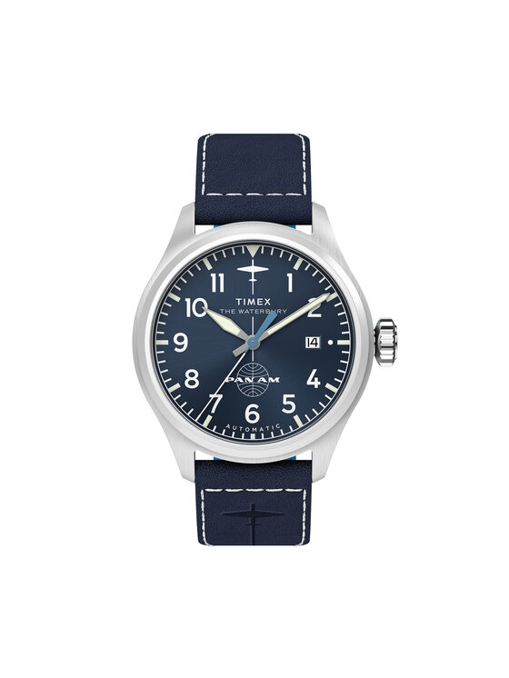 Timex Timex Ročna ura Timex x Pan Am® Waterbury Ace  TW2Y38800 Mornarsko modra
