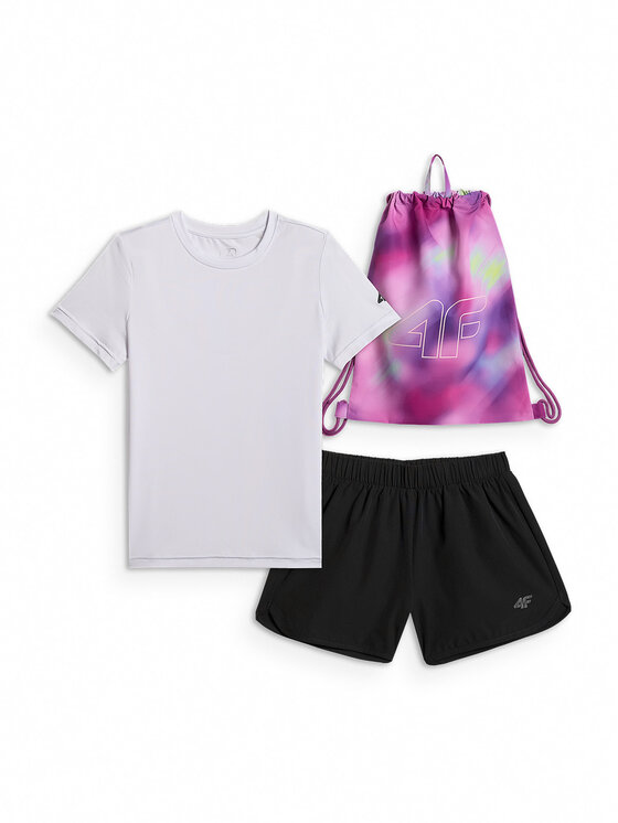 4F 4F Komplet bluzka i szorty sportowe JOY MOTION Kolorowy Regular Fit