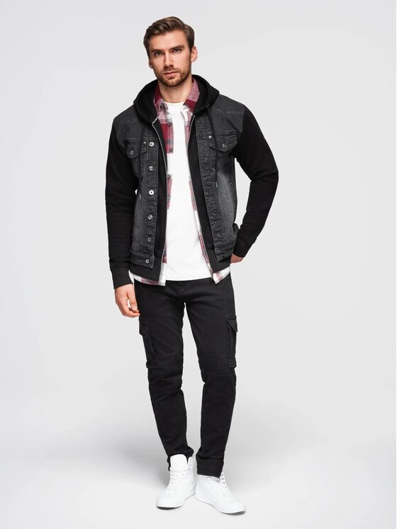 Ombre Ombre Kurtka jeansowa OM-JADJ-0220 Czarny Regular Fit
