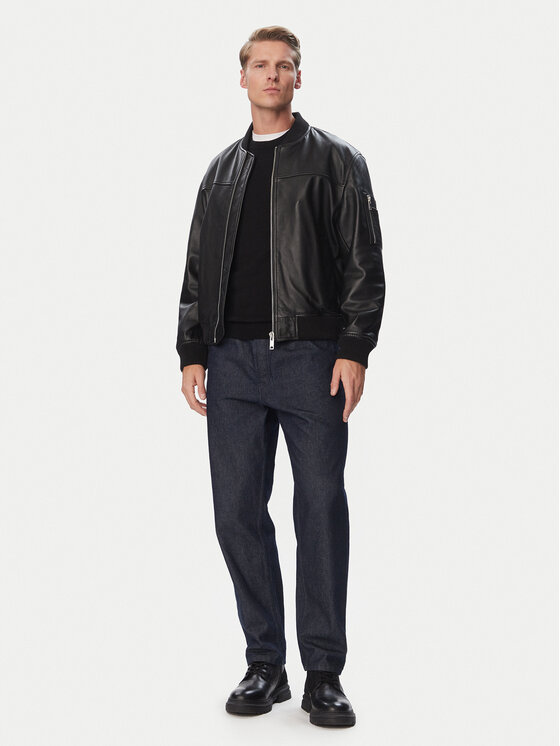 HUGO HUGO Odinė striukė Ladamor  50567800 Juoda Regular Fit