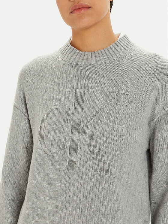 Calvin Klein Jeans Calvin Klein Jeans Sukienka dzianinowa Intrasia J20J224923 Szary Relaxed Fit