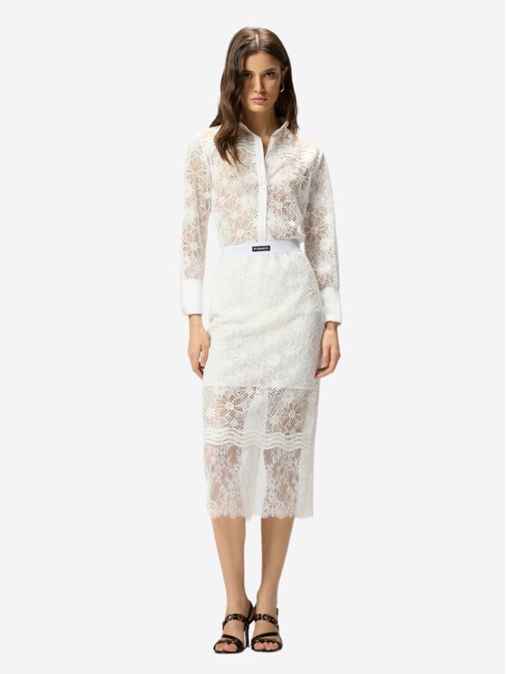 PINKO PINKO Spódnica midi HARMONIE GONNA PIZZO REBRODE Biały Slim Fit