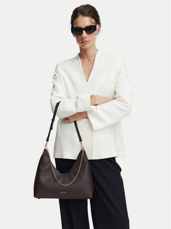 Calvin Klein Geantă Emblem Hw Pebble Shoulder Bag LV04F3495G Maro închis