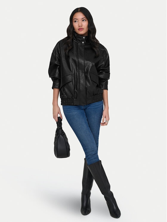 ONLY ONLY Bunda z imitácie kože Julia 15373024 Čierna Loose Fit