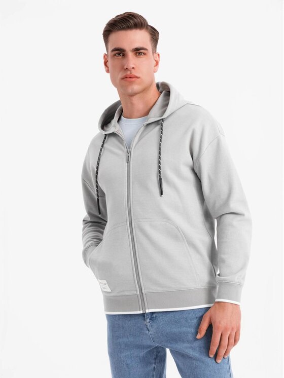 Ombre Ombre Mikina OM-SSZP-0191 Šedá Regular Fit