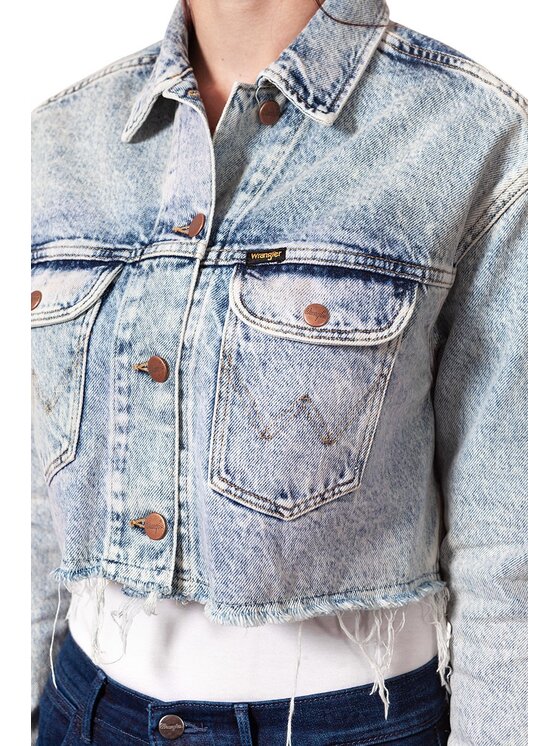 Wrangler Wrangler Kurtka damska RETRO CROP JACKET Niebieski Loose Fit