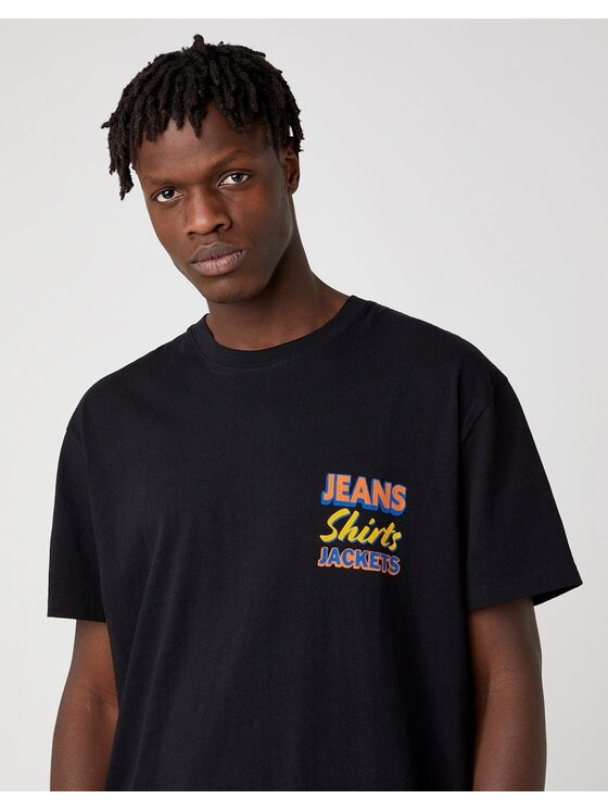 Wrangler Wrangler T-Shirt SS TEXT TEE BLACK Czarny Regular Fit