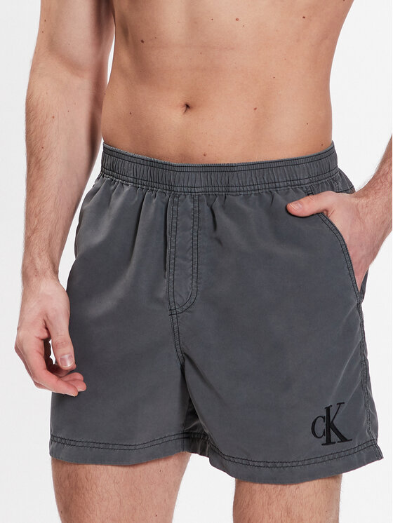Calvin Klein Swimwear Kopalne hlače Medium Drawsting KM0KM00806 Siva Regular Fit