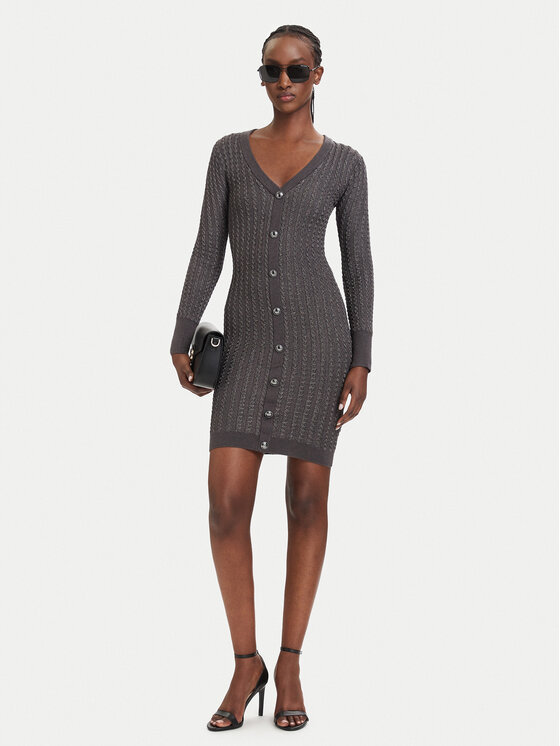 Guess Guess Trikotāžas kleita W5RK09 Z3KT0 Pelēks Bodycon Fit