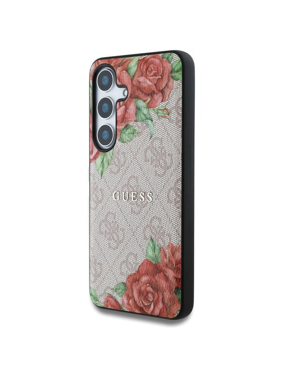 Guess Guess Etui na telefon Leather 4G Flowers Print Metal Classic Logo Różowy