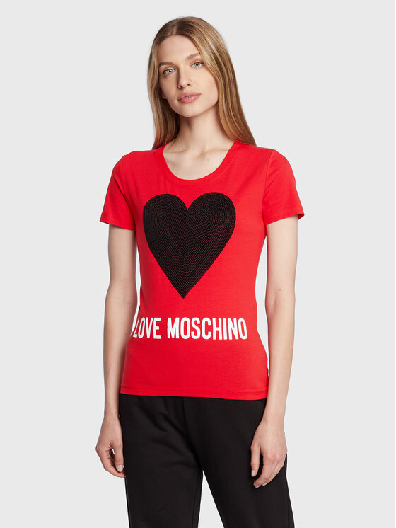 LOVE MOSCHINO Majica W4H1932E 1951 Rdeča Slim Fit