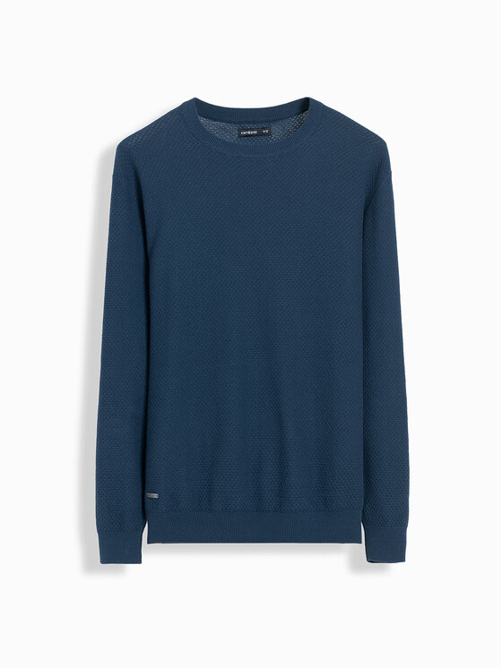 Ombre Ombre Sweter OM-SWSW-0110 Granatowy Relaxed Fit