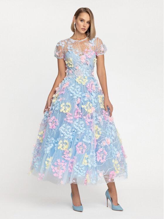 MATSOUR'I MATSOUR'I Sukienka wieczorowa Hydrangea Niebieski A-Line Fit