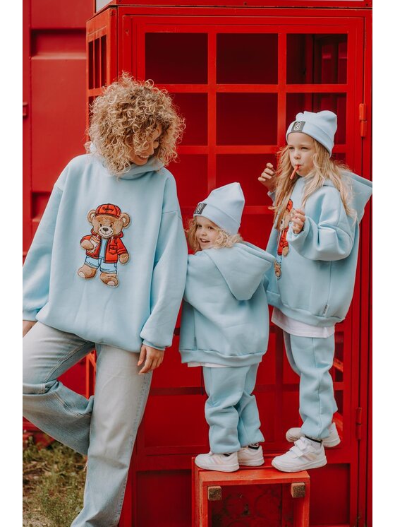 Bejbi Story Bejbi Story Bluza Bluza oversize Rodney Teddy z kapturem Błękitny Oversize