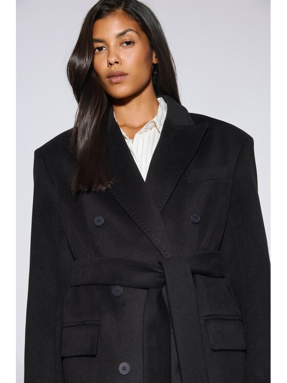 Estro Estro Vlnený kabát ER00120604 Čierna Loose Fit