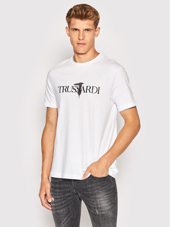 Trussardi T shirt Logo Print 52T00631 Blanc Regular Fit Modivo