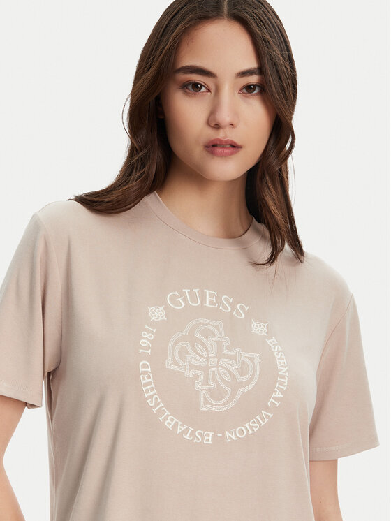 Guess Guess T-krekls V5YI05 KCOA2 Bēšs Regular Fit
