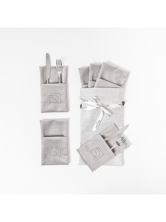 Doram design Doram design Dekoracja Welurowe etui na sztućce Aluminium Szary