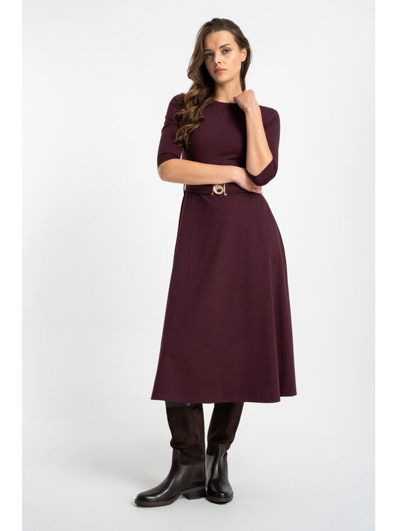 CLICK CLICK Sukienka dzianinowa 60-6050 Bordowy Regular Fit