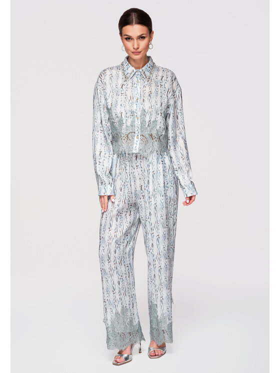 Ombre Ombre Spodnie materiałowe OW-PA-E0006 Niebieski Relaxed Fit