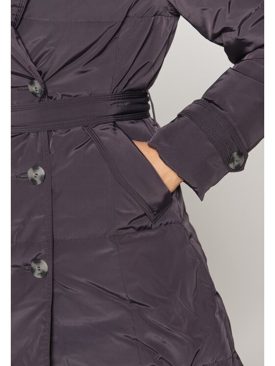 Perso Perso Zimní kabát pikowany dwurzędowy Šedá Slim Fit