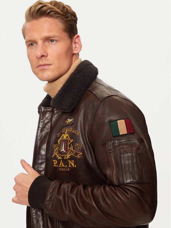 Aeronautica Militare Aeronautica Militare Geacă de piele 242PN952PL147 Maro Regular Fit