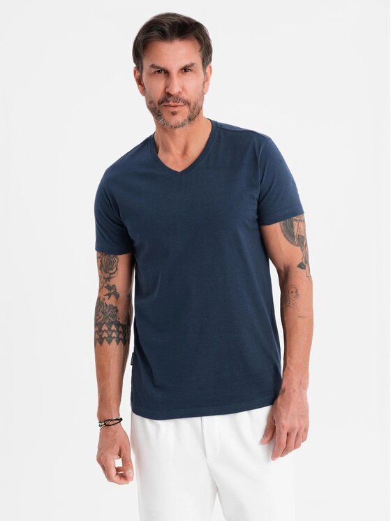 Ombre Ombre T-Shirt OM-TSBS-0237 Granatowy Regular Fit