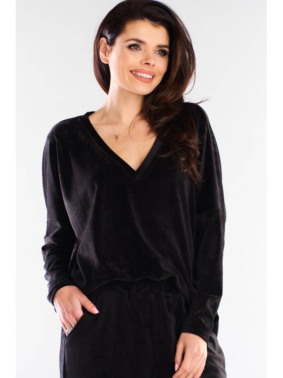 Awama Awama Bluzka A417 Czarny Basic Fit