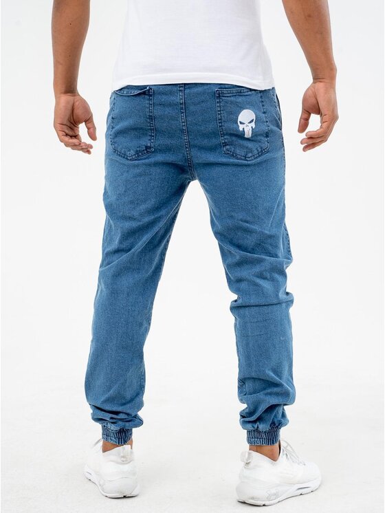 Marvel Marvel Jeansy Spodnie Jeansowe Jogger Męskie Jasne Niebieskie Marvel Promo Punisher Small Logo XL Niebieski Regular Fit