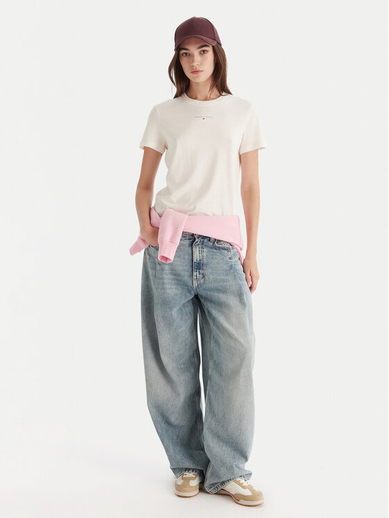 Tommy Jeans Tommy Jeans Marškinėliai Linear DW0DW21964 Écru Regular Fit