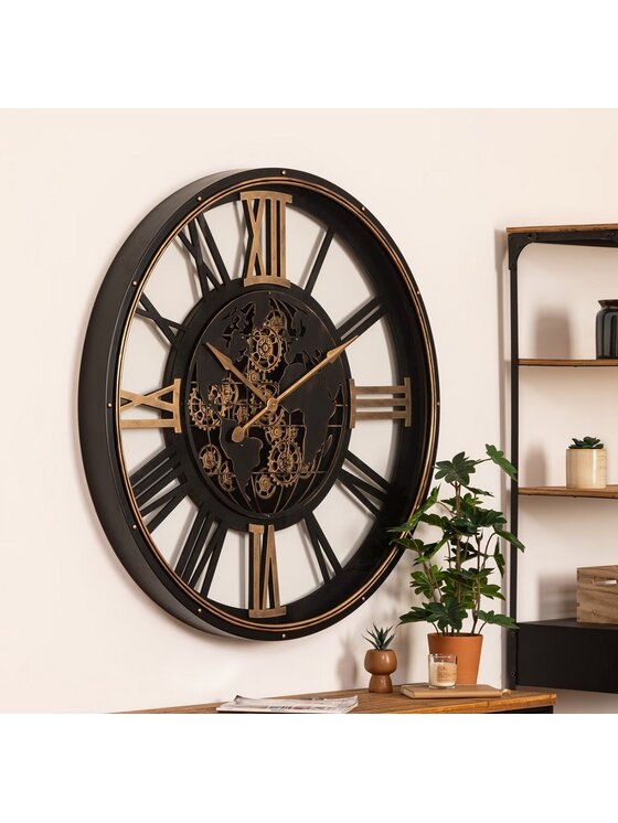 MIAhome MIAhome Zegar ścienny czarno-złoty 110 cm Czarny