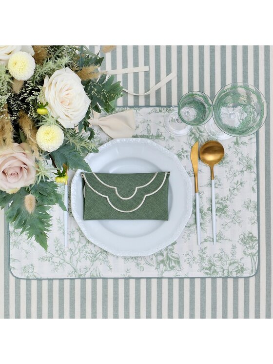 Roseberry Home Roseberry Home Podkładka na stół dwustronna Toile de Jouy Green & Stripes Zielony