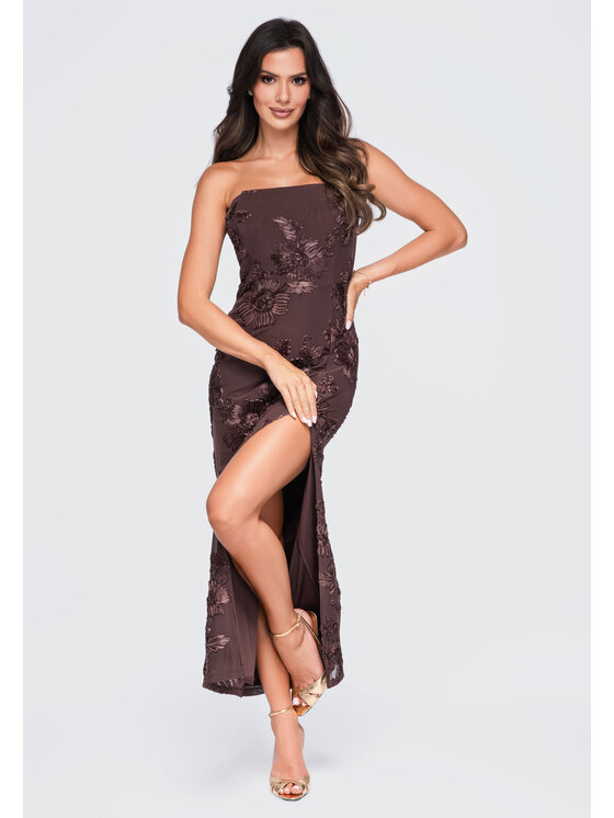 Ombre Ombre Sukienka wieczorowa LA-OM-DLR430 Brązowy Slim Fit