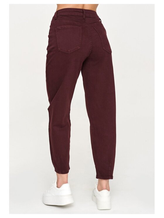 Makadamia Makadamia Jeansy C109 Bordowy Baggy Fit