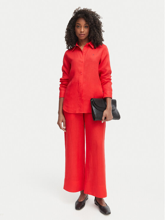 Tommy Hilfiger Tommy Hilfiger Kalhoty z materiálu WW0WW48970 Červená Wide Leg