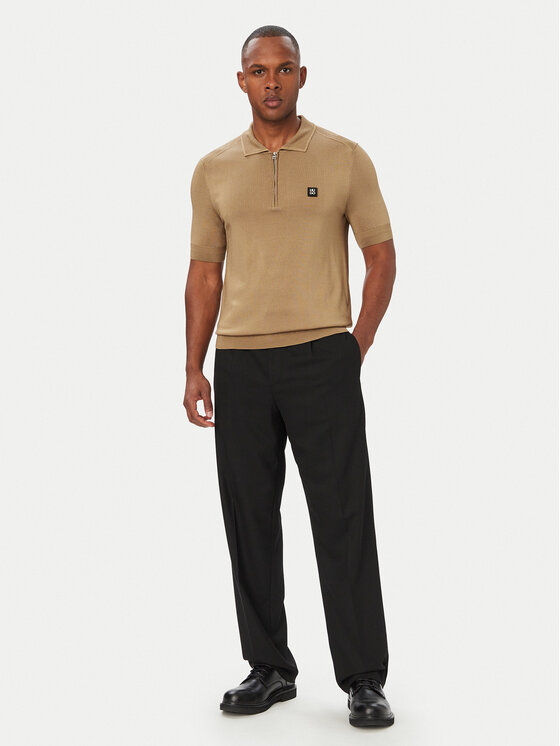 HUGO HUGO Тениска с яка и копчета Sayfong-5 50564234 Бежов Regular Fit