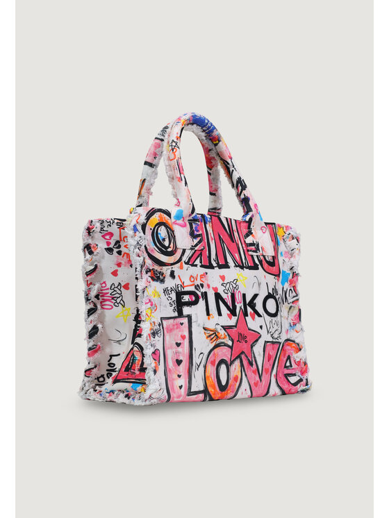 PINKO PINKO Torebka BEACH SHOPPER CANVAS STAMPA GR Biały