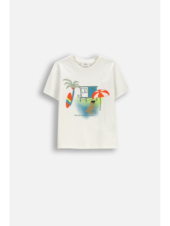 Coccodrillo Coccodrillo T-Shirt WC6143202TBK-003 Kremowy Regular Fit