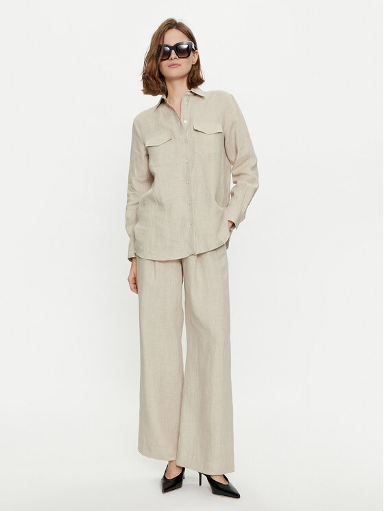 Marella Marella Spodnie materiałowe Nizere 2413131212 Écru Relaxed Fit