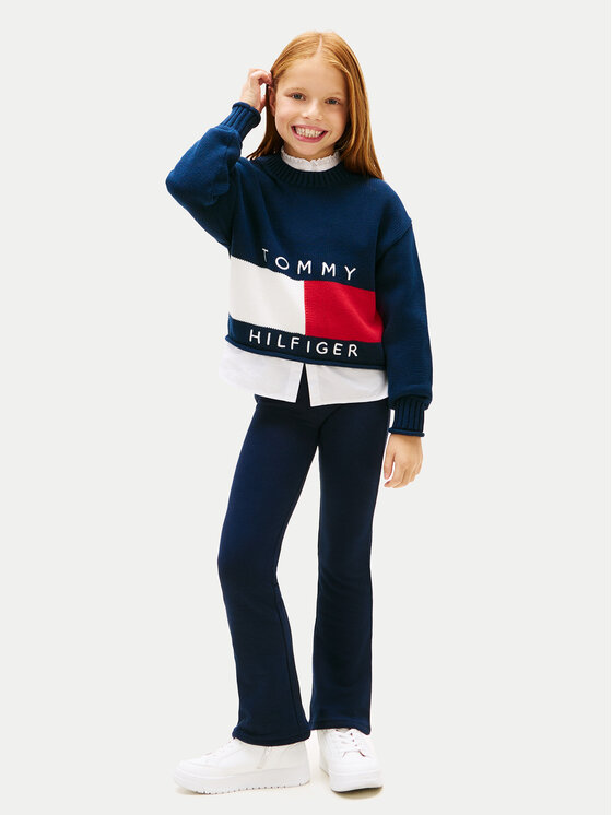 Tommy Hilfiger Tommy Hilfiger Legginsy Foil KG0KG08980 Granatowy Slim Fit