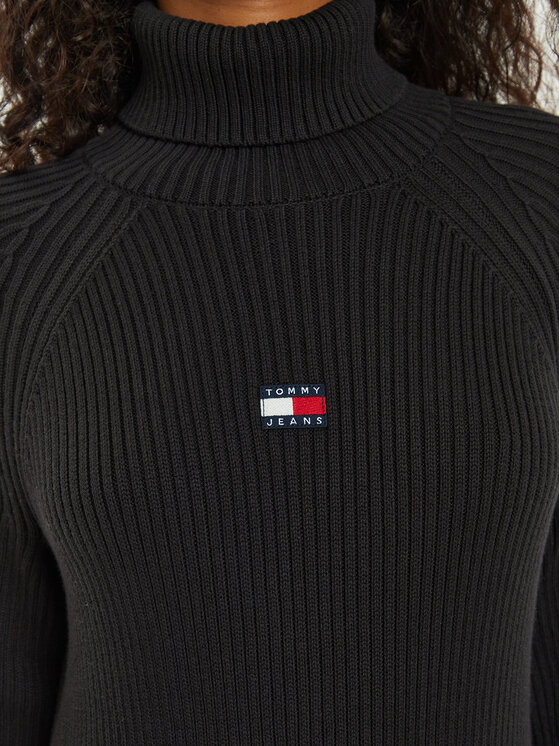 Tommy Jeans Tommy Jeans Плетена рокля Tjw Mockneck Badge DW0DW19815 Черен Regular Fit