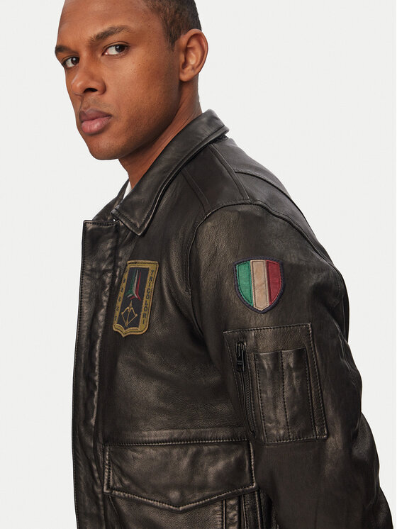 Aeronautica Militare Aeronautica Militare Kožená bunda 261PN5057U100839 Černá Regular Fit