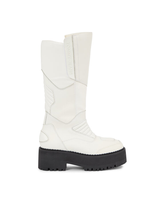 Cizme Tommy Jeans Tjw Long Shaft Biker Boot EN0EN02376 Alb