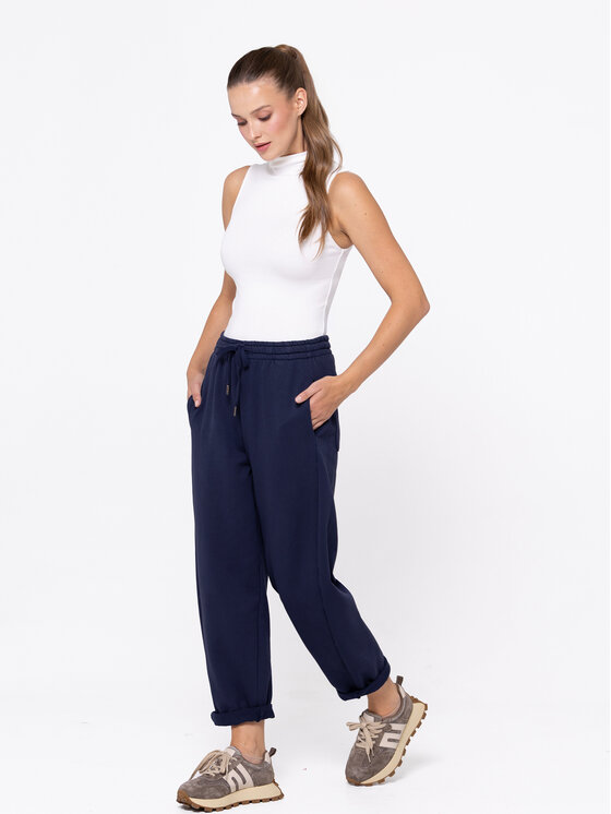 Miss LK Miss LK Spodnie materiałowe MISSLKSM Granatowy Loose Fit