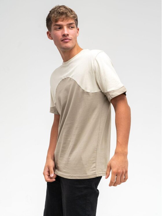 Good Luck Good Luck T-Shirt Koszulka Męska Z Krótkim Rękawem Szara / Jasna Beżowa GOOD LUCK Shoulder Pad L Szary Regular Fit