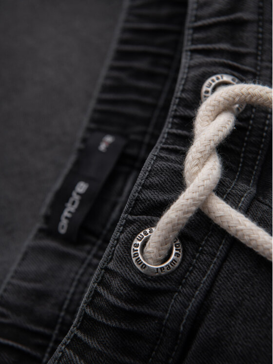 Ombre Ombre Szorty jeansowe OM-SRDS-0192 Szary ciemny Slim Fit