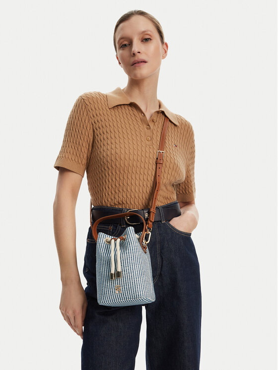 Tommy Hilfiger Tommy Hilfiger Ročna torba Th Premium Beach Le Bucket AW0AW17215 Modra