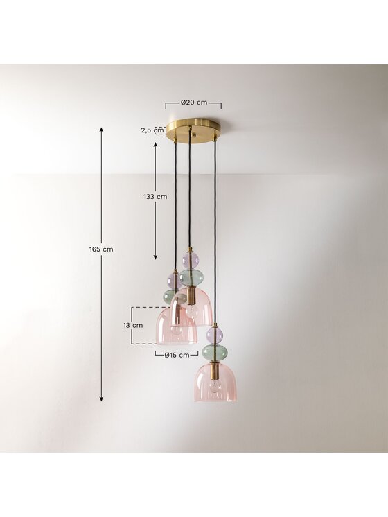 MIAhome MIAhome Lampa wisząca potrójna złota kolorowe szkło Zanya Kolorowy