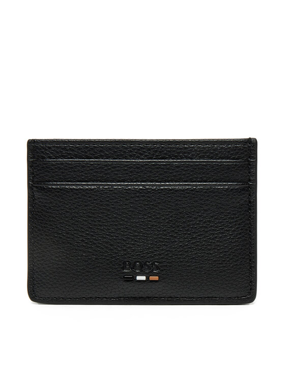 BOSS BOSS Kreditinių kortelių dėklas Grained faux-leather card holder with signature details 50536513 Juoda
