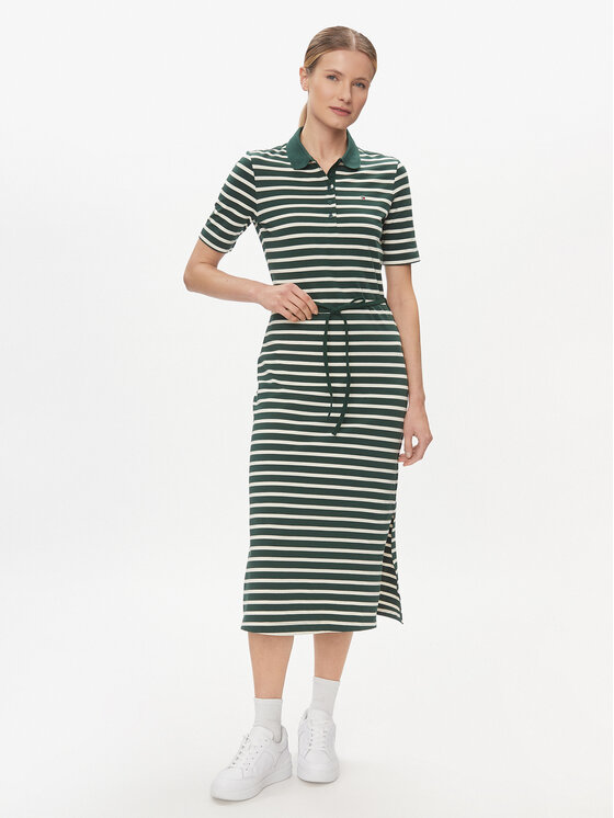 Tommy Hilfiger Tommy Hilfiger Sukienka codzienna Reg Breton Midi Polo Dress Ss WW0WW42030 Zielony Regular Fit